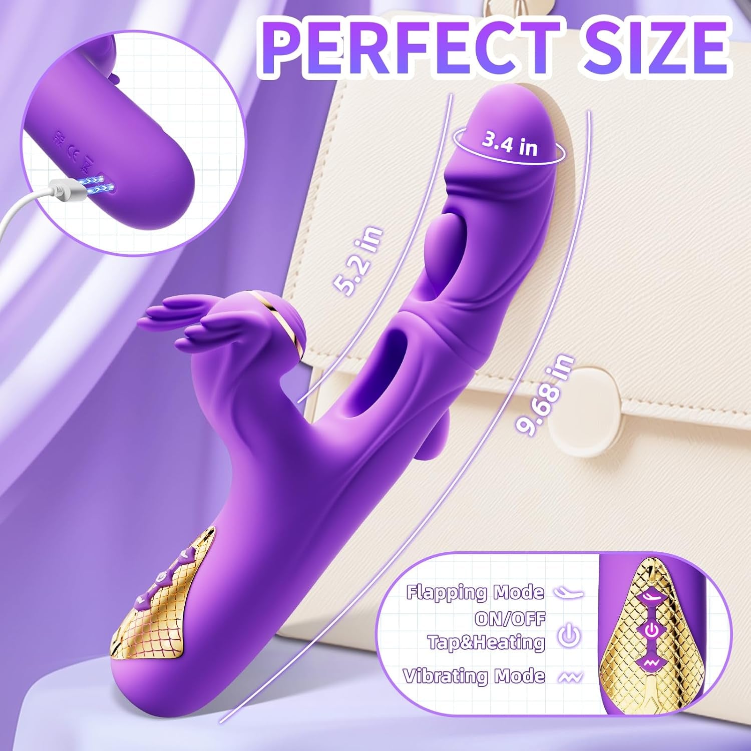 Vibrator Sex Toys for Women - 4IN1 Rabbit Vibrator with 10 Flapping 10 Vibrating & 7 Tapping, G Spot Vibrators Dildo Adult Toys for Clitoral Nipple Anal Stimulator, Rose Toy Female Couples Sex Toy